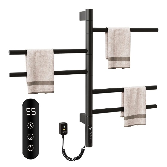 SIOYIE Electric Towel Warmer  Rotating Heated Towel Rack With 1 9H Timer  85W Wall Mounted 5 Bars Electric Towel Rail Concealed Installation Towel Warmer For Bathroom Black